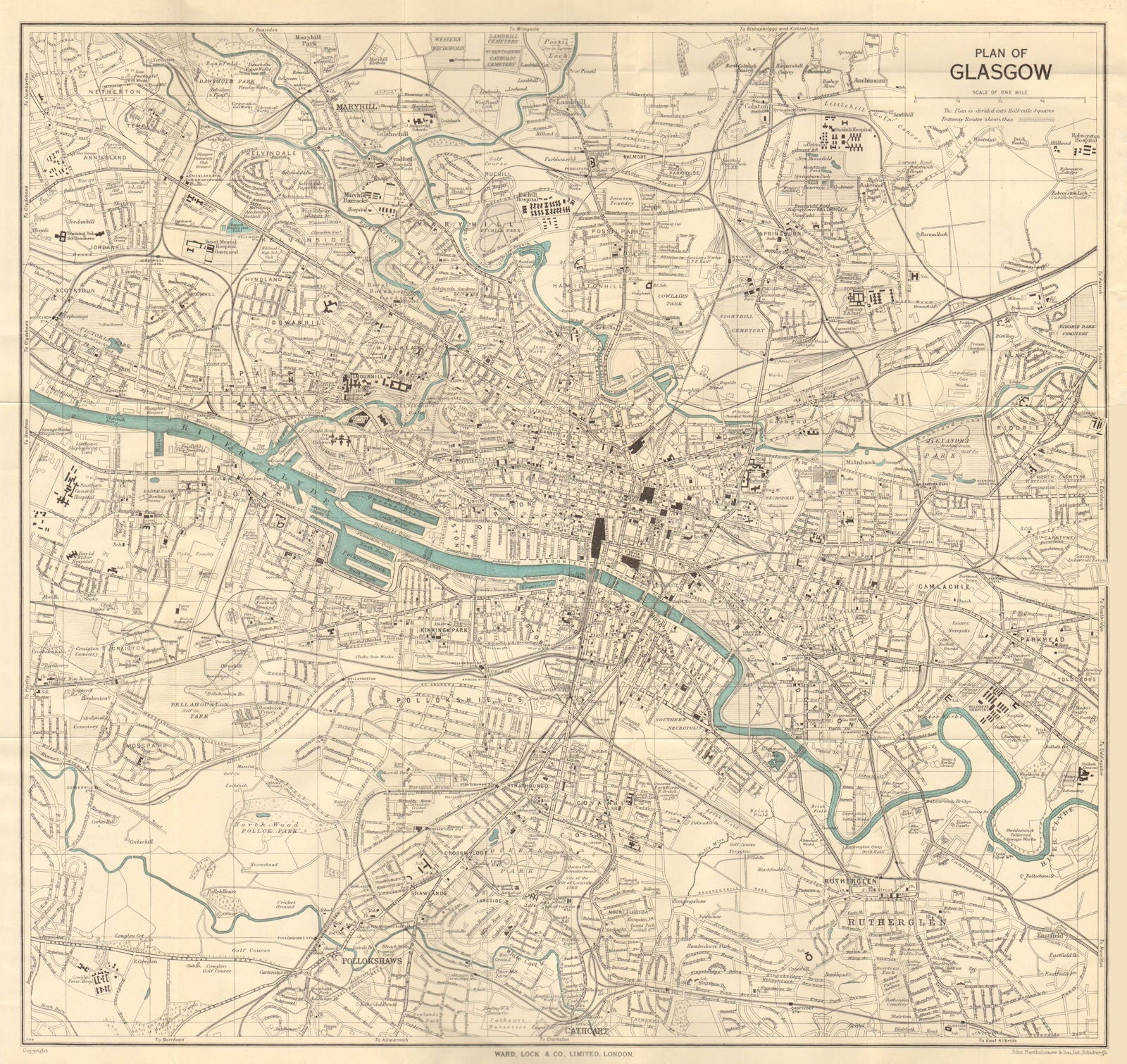 GLASGOW vintage town/city plan. Scotland. WARD LOCK 1952 old vintage map chart